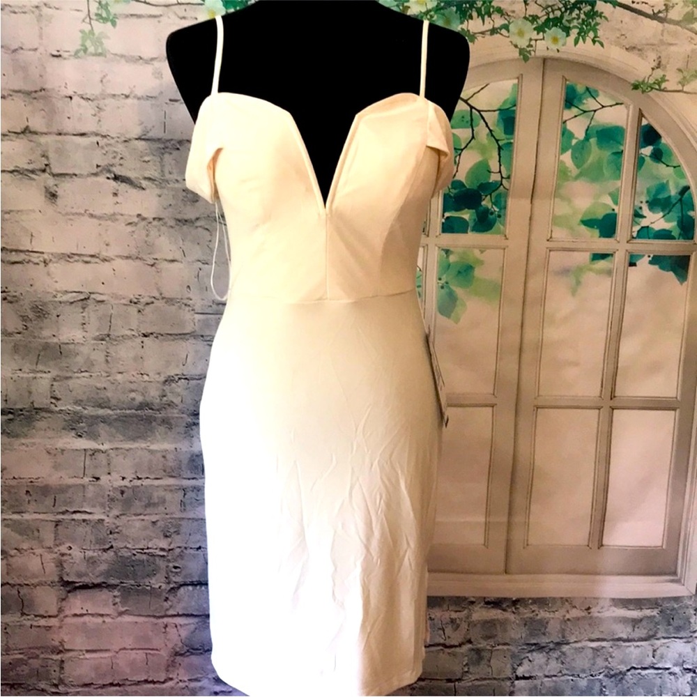 City Studio Cream Mini Dress with V-Neck